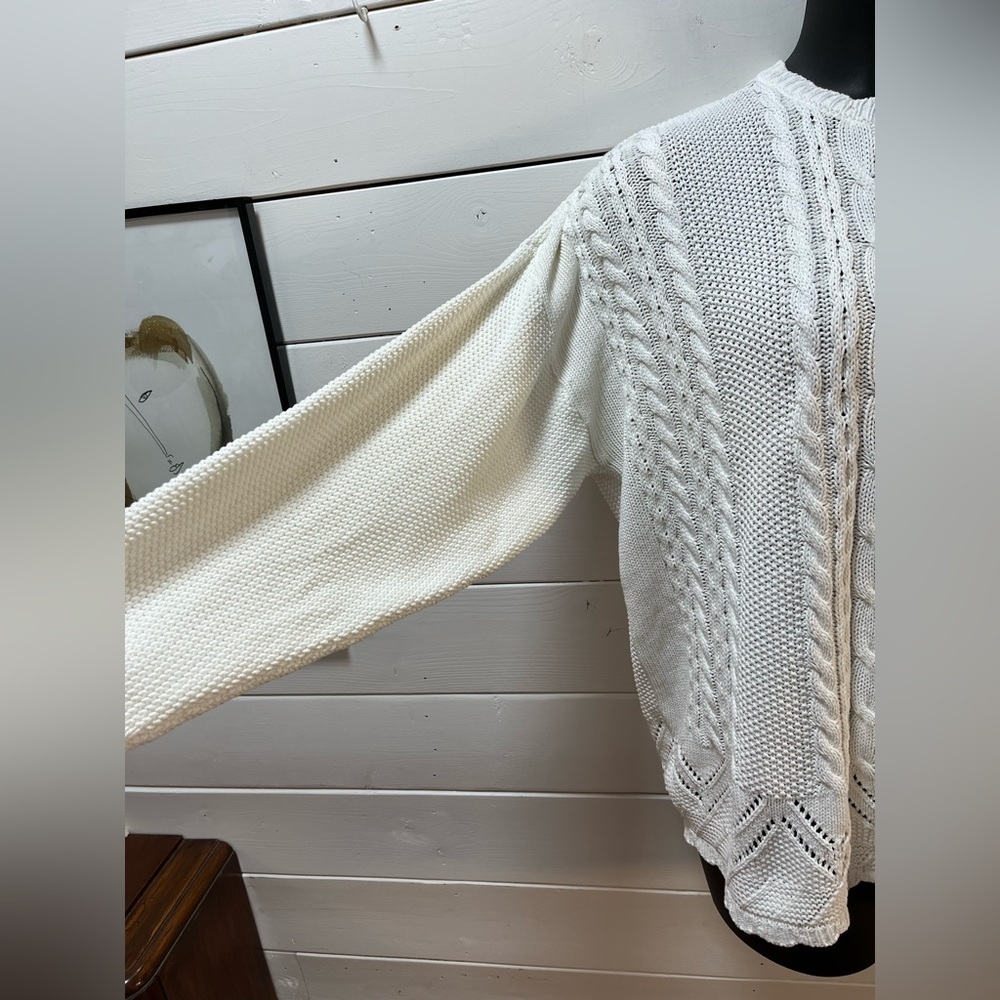 COTTON ROAD VINTAGE – White Cable Knit Cardigan – Oversized L - Picture 6 of 12